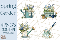 Spring Garden Clipart, Watering Cans, Flower Pots, Gardening Product Image 1