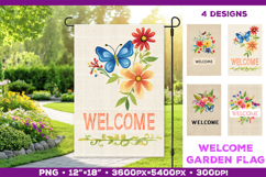 Spring Garden Flag Sublimation Design with Watercolor Flower Product Image 1