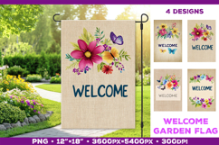 Spring Garden Flag Sublimation Design with Watercolor Flower Product Image 1