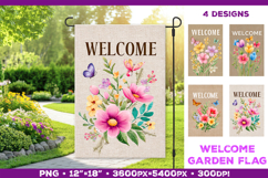 Spring Garden Flag Sublimation Design with Watercolor Flower Product Image 1