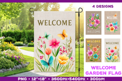 Spring Garden Flag Sublimation Design with Watercolor Flower Product Image 1