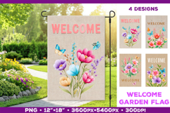 Spring Garden Flag Sublimation Design with Watercolor Flower Product Image 1