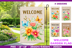 Spring Garden Flag Sublimation Design with Watercolor Flower Product Image 1