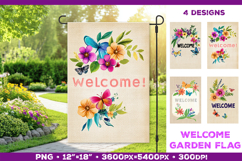 Spring Garden Flag Sublimation Design with Watercolor Flower Product Image 1