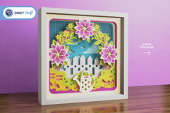 Spring Garden 3D Shadow Box - Garden Flowers 3D Paper Craft Product Image 2