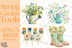 Spring Garden Tools and Floral Gardening Clipart PNG Product Image 1