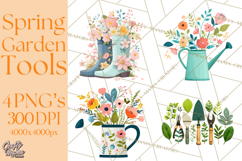 Spring Garden Tools and Floral Gardening Clipart PNG Product Image 1