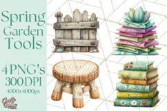 Spring Garden Clipart, Garden Tools Clip Art PNG, Watercolor Product Image 1