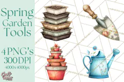Spring Garden Clipart, Garden Tools Clip Art PNG, Watercolor Product Image 1