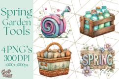 Spring Garden Clipart, Garden Tools Clip Art PNG, Watercolor Product Image 1