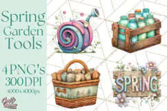 Spring Garden Clipart, Garden Tools Clip Art PNG, Watercolor Product Image 1