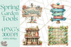 Spring Garden Clipart, Garden Tools Clip Art PNG, Watercolor Product Image 1