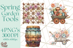 Spring Garden Clipart, Garden Tools Clip Art PNG, Watercolor Product Image 1