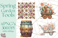 Spring Garden Clipart, Garden Tools Clip Art PNG, Watercolor Product Image 1