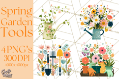 Spring Garden Tools and Floral Gardening Clipart PNG Product Image 1