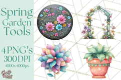 Spring Garden Clipart, Garden Tools Clip Art PNG, Watercolor Product Image 1