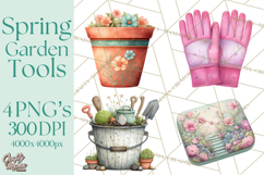 Spring Garden Clipart, Garden Tools Clip Art PNG, Watercolor Product Image 1