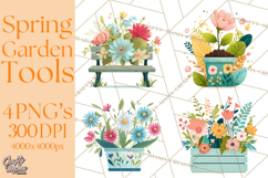 Spring Garden Tools and Floral Gardening Clipart PNG Product Image 1