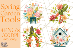 Spring Garden Tools and Floral Gardening Clipart PNG Product Image 1
