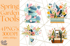 Spring Garden Tools and Floral Gardening Clipart PNG Product Image 1