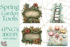 Spring Garden Clipart, Garden Tools Clip Art PNG, Watercolor Product Image 1