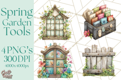 Spring Garden Clipart, Garden Tools Clip Art PNG, Watercolor Product Image 1
