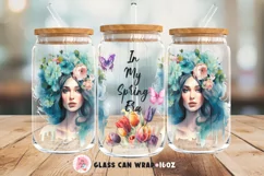 Tumbler Sublimation Spring Girl, 16 oz glass can wrap, Libbey 16 oz template, can glass beer