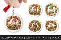 Spring Gnome round keychain pintable sublimation design png Product Image 1