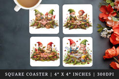 Spring Gnome square coaster sublimation, coasters design Product Image 1
