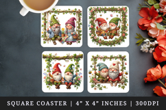 Spring Gnome square coaster sublimation, coasters design Product Image 1