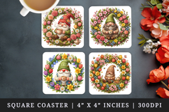 Spring Gnome square coaster sublimation, coasters design Product Image 1