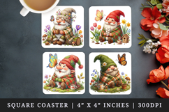 Spring Gnome square coaster sublimation, coasters design Product Image 1