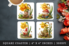 Spring Gnome square coaster sublimation, coasters design Product Image 1