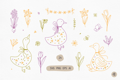 Cute Easter Goose SVG Cut Files, Spring Flower PNG Cliparts Product Image 1