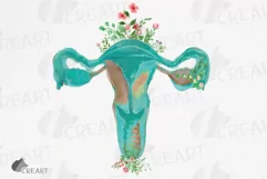 Watercolor floral blue green Uterus health graphic decor. Product Image 1