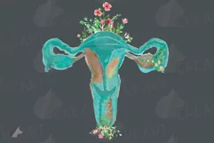 Watercolor floral blue green Uterus health graphic decor. Product Image 9