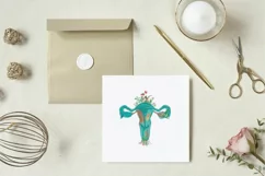 Watercolor floral blue green Uterus health graphic decor. Product Image 6