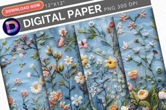 Spring Hand Embroidery Digital Paper Product Image 1