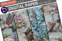Spring Hand Embroidery Digital Paper Product Image 1