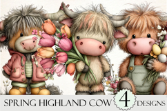 Whimsical Spring Highland Cow Clipart Product Image 1