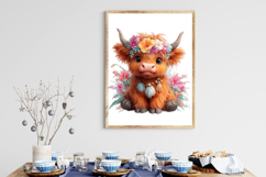 Watercolor Spring Highland Cow Clipart Product Image 2