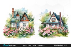 Watercolor Spring Houses Set Clipart Product Image 1