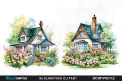 Watercolor Spring Houses Set Clipart Product Image 1