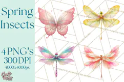 Butterfly Clipart, Dragonfly Clip Art PNG, Pastel Spring Product Image 1