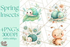 Spring Insects Clipart PNG, Cute Baby Bugs Watercolor Png Product Image 1
