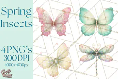 Butterfly Clipart, Dragonfly Clip Art PNG, Pastel Spring Product Image 1