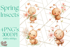 Spring Insects Clipart PNG, Cute Baby Bugs Watercolor Png Product Image 1