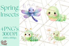 Spring Insects Clipart PNG, Cute Baby Bugs Watercolor Png Product Image 1
