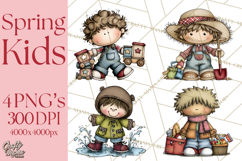 Spring Kids Clipart Playing Outdoors, Summer Children Png Product Image 1