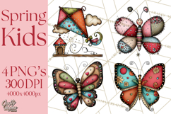 Spring Kids Clipart Playing Outdoors, Summer Children Png Product Image 1